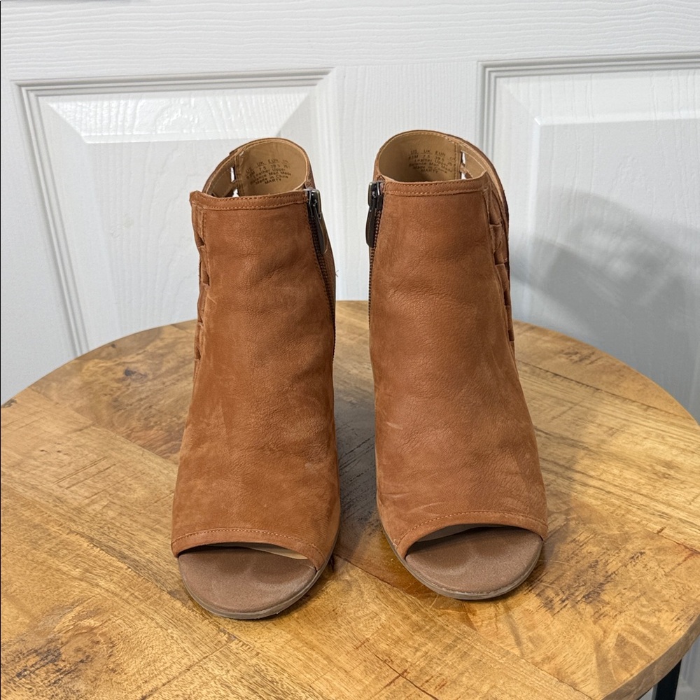 Franco Sarto Tan Peep-Toe Ankle Boots